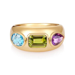 Trio Gemstones Gold Chunky Ring Size 7*