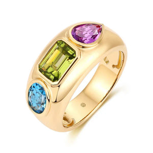 Trio Gemstones Gold Chunky Ring Size 7*