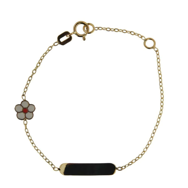 Enamel White Flower ID Baby Bracelet - 18K Solid Gold