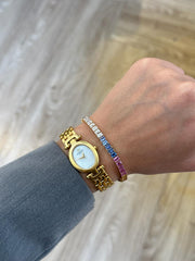 Half Lab Diamond Half Multicolor Emerald Cut Tennis Bracelet