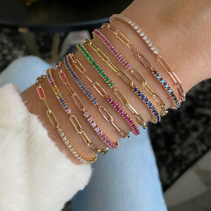 Half Paperclip & Half Gemstone Tennis Bracelet