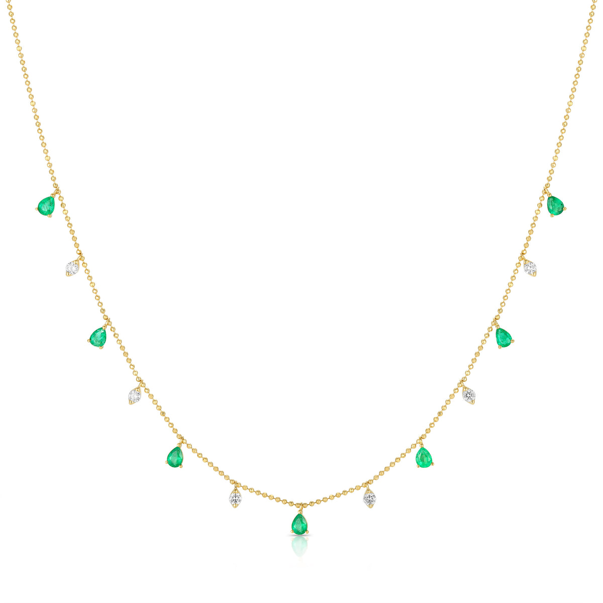 Dangling Pear Gemstone and Diamond Necklace