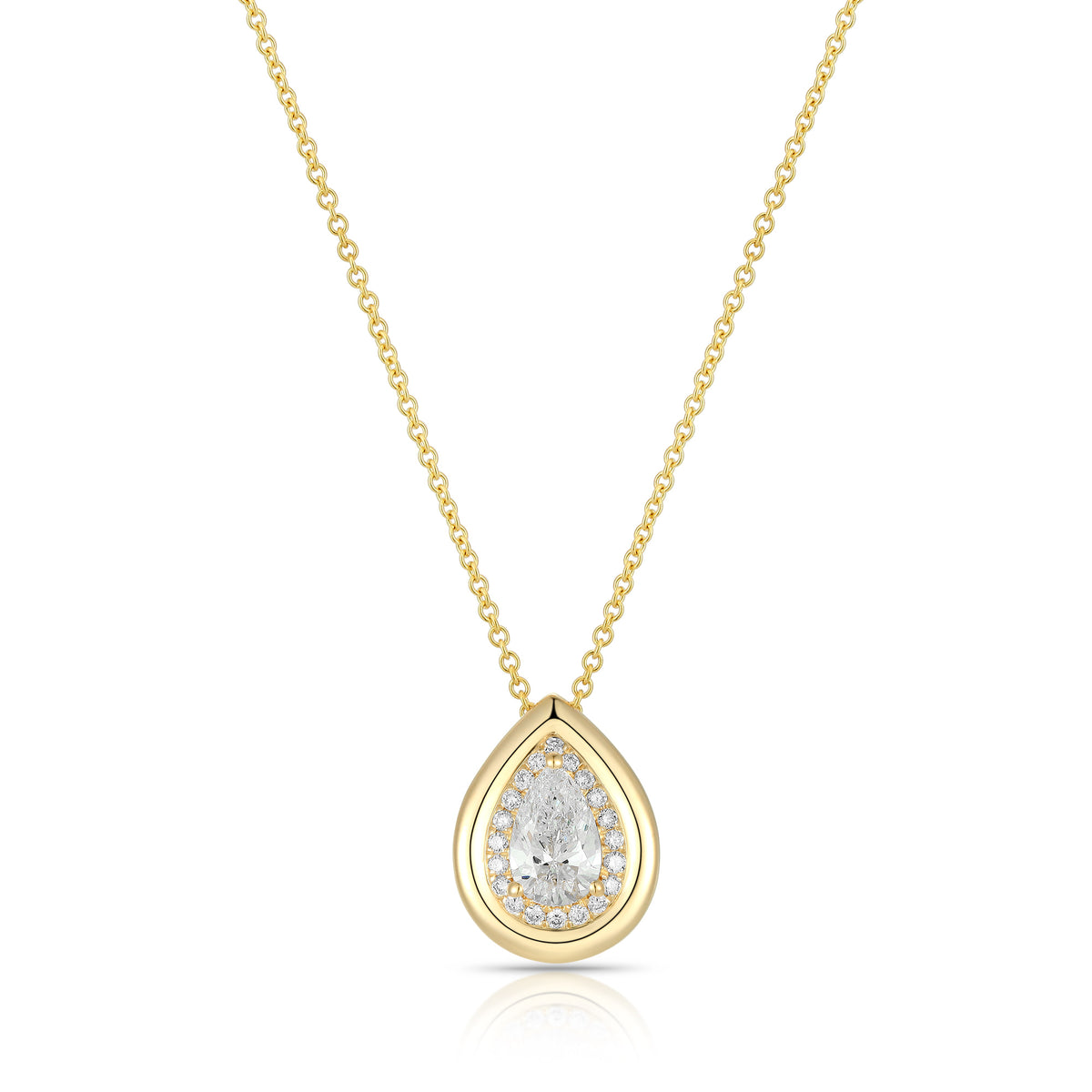 Lab Diamond Center With Outline Diamond and Gold Necklace - Pear -