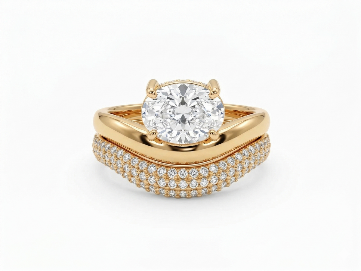 Wavy Chunky Lab Diamond Oval Shape Ring