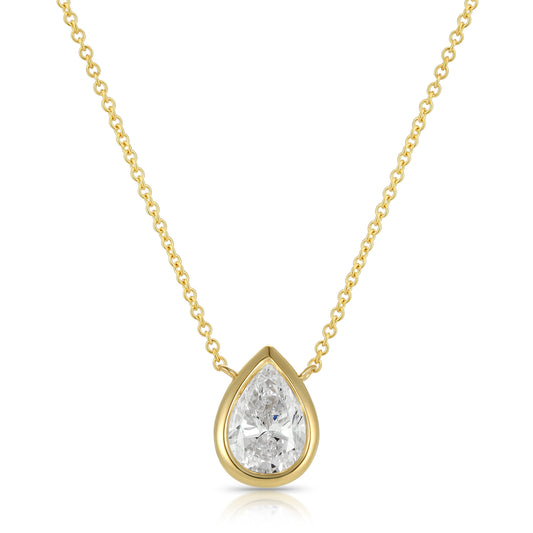 Lab Diamond Pear Bezel Necklace
