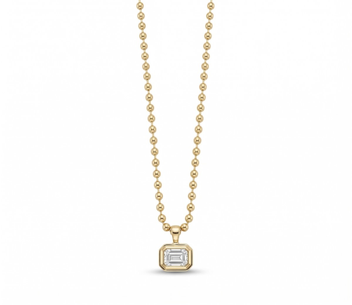 Emerald Cut Bezel Lab Diamond Ball Chain Necklace