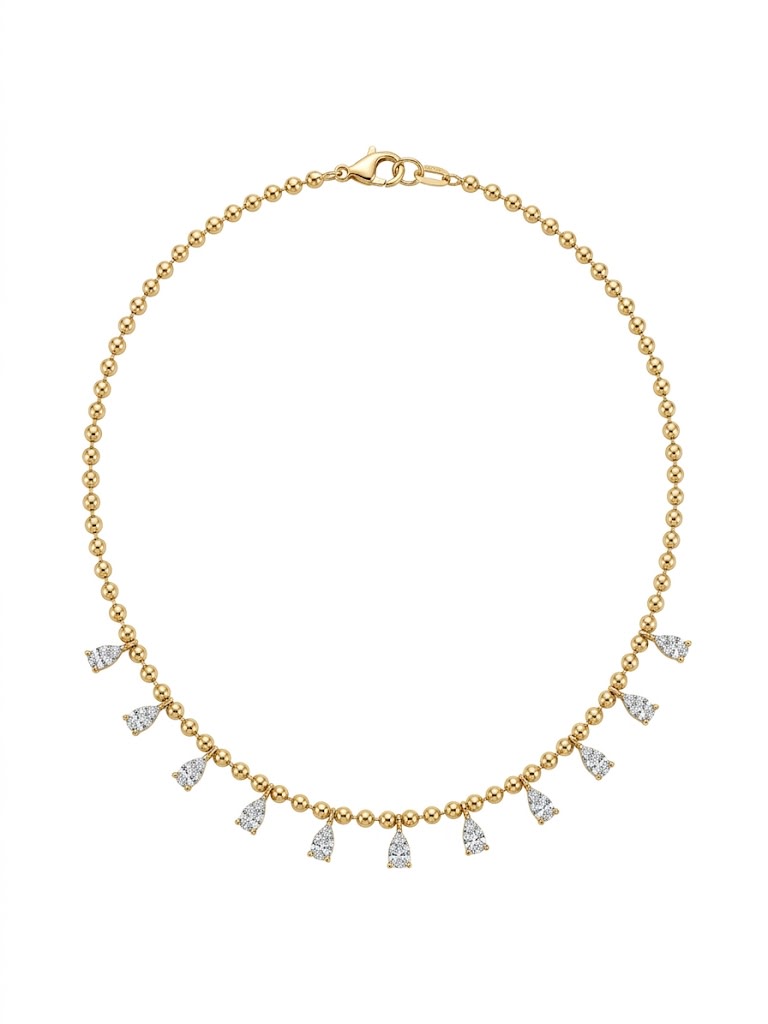 Illusion Pear Diamond Dangling Ball Chain Necklace
