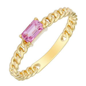 Gold Cuban Link Pink Sapphire Ring Size 7