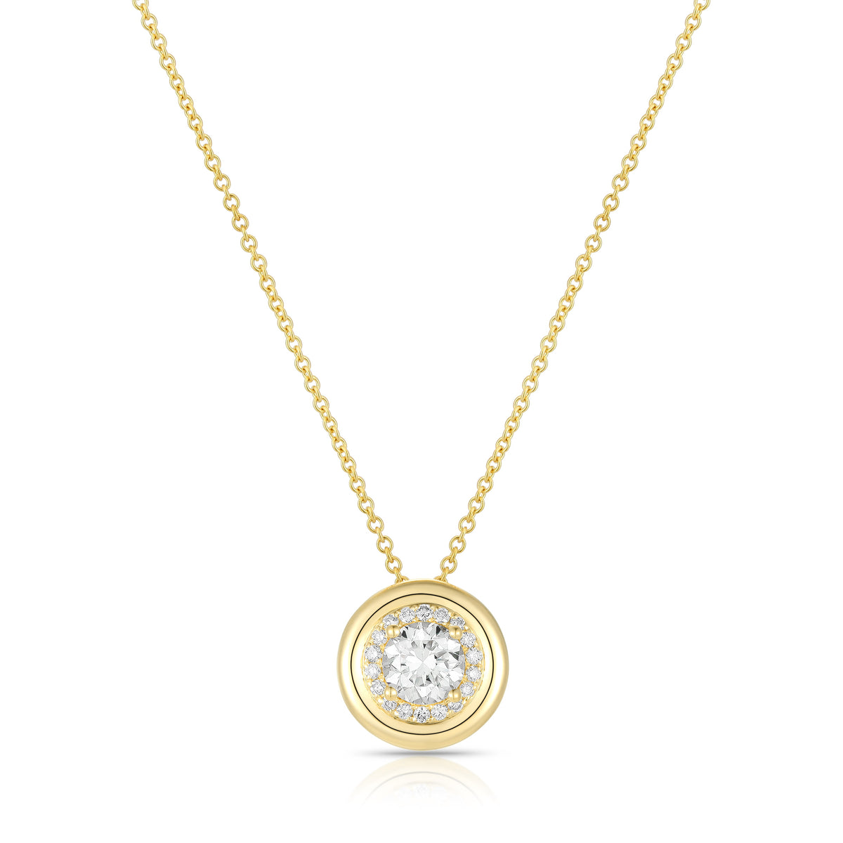 Lab Diamond Center With Outline Diamond and Gold Necklace -Round-
