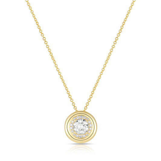 Lab Diamond Center With Outline Diamond and Gold Necklace -Round-