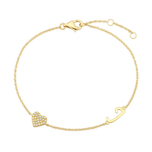 Heart Pave Initial Bracelet