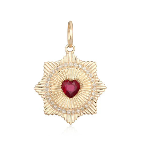 Fluted Medallion with Ruby Heart Charm*