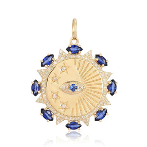Evil Eye and Star with Blue Sapphire Medallion Charm
