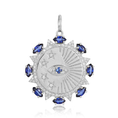 Evil Eye and Star with Blue Sapphire Medallion Charm