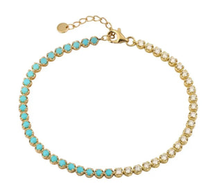 Half Turquoise Half Diamond Tennis Bracelet