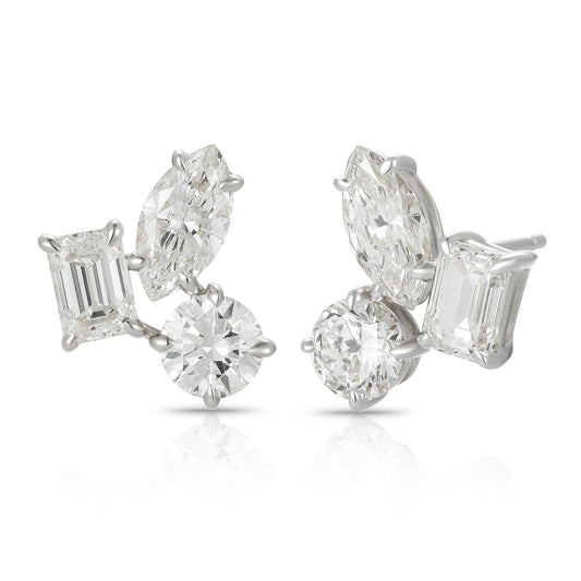 Lab Multishape Trio Cluster Earrings