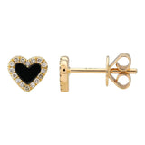 Small Gemstone Heart Earrings /Single -Black Onix - YG