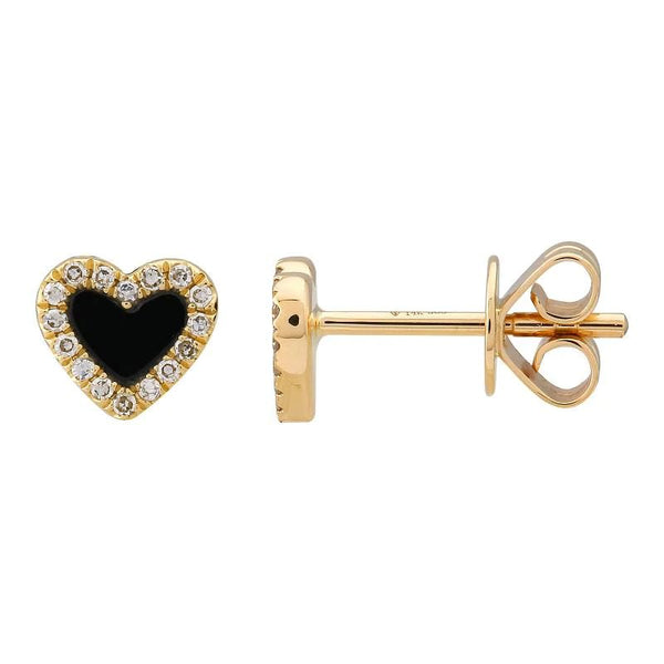 Small Gemstone Heart Earrings /Single -Black Onix - YG