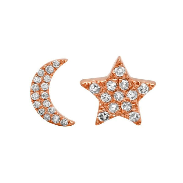 Diamond Pave Moon and Star Studs - YG