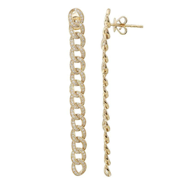Cuban Chain Diamond Pave Drop Earrings