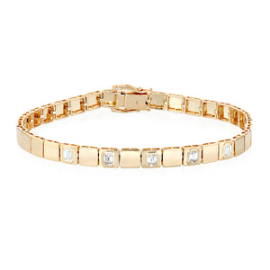 Golden Square Four Diamond Baguette Bracelet