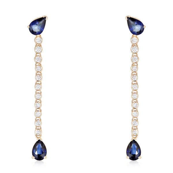 Sapphire Pear & Diamonds Drop Earrings