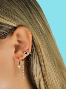 Small Gemstone Heart Earrings /Single -Black Onix - YG