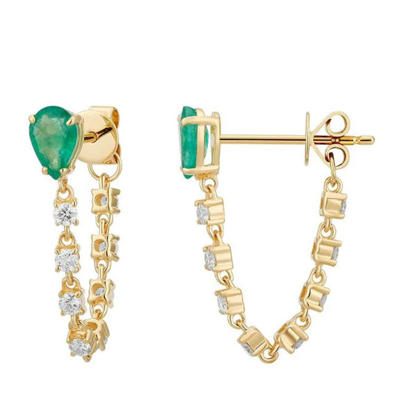 Emerald Pear Loop Earrings