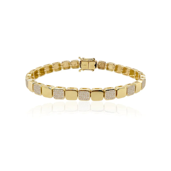 Large Golden Square Spaced Pave Bracelet